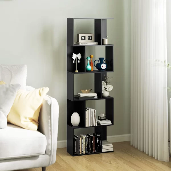 Modern Design Wooden Bookcase 5 Shelves Wooden Bookcase, 60x24x184.5 cm, Black - Image 2