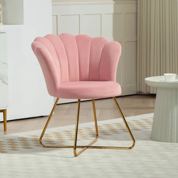 Modern Ergonomic Chair with Pink Velvet Petal Backrest and Gold Cross Legs, 69x64x80 cm - Image 2