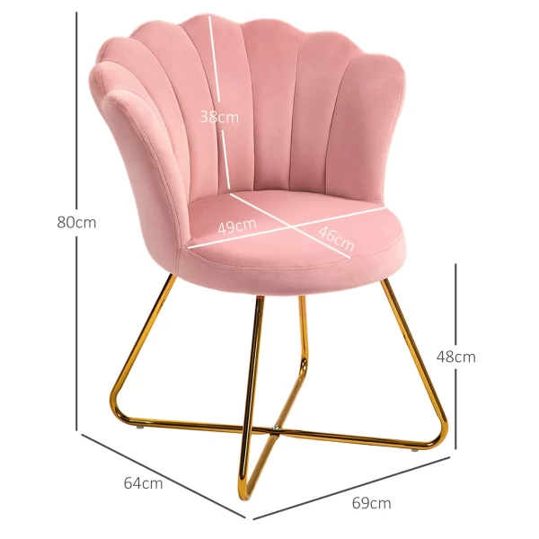 Modern Ergonomic Chair with Pink Velvet Petal Backrest and Gold Cross Legs, 69x64x80 cm - Image 3