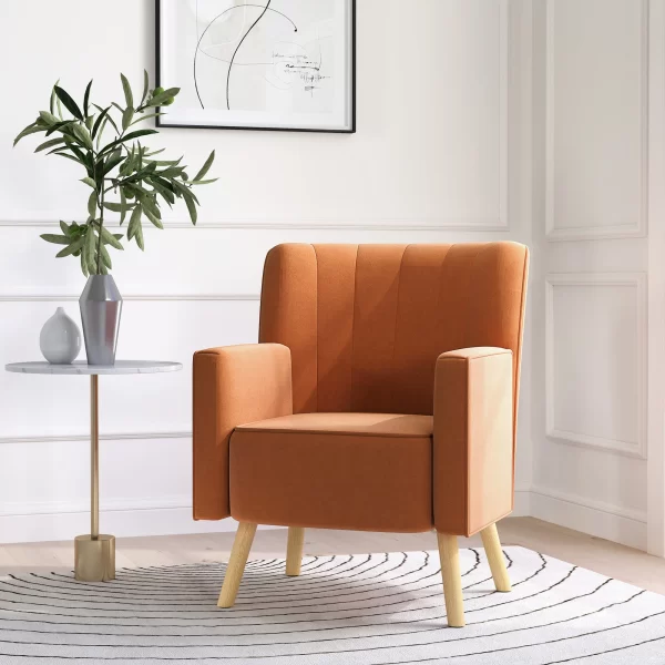 Modern Armchair with Inclined Backrest, in Velvet Effect Fabric, 70x76x92 cm, Brown - Image 2