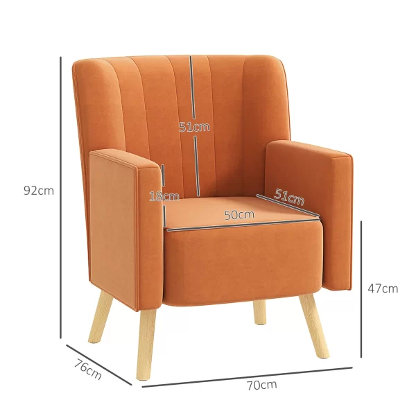 Modern Armchair with Inclined Backrest, in Velvet Effect Fabric, 70x76x92 cm, Brown - Image 3