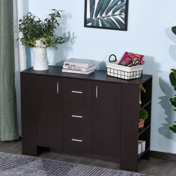 Classic Style Sideboard for Dining Room with 2 Doors, 3 Drawers and 3 Shelves, Dark Wood, 120 x 38 x 84cm - Image 2