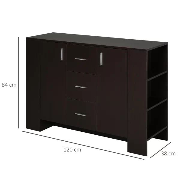 Classic Style Sideboard for Dining Room with 2 Doors, 3 Drawers and 3 Shelves, Dark Wood, 120 x 38 x 84cm - Image 3
