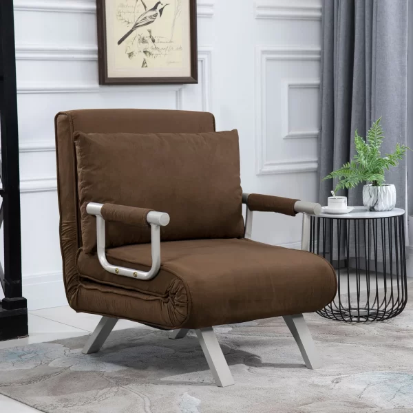 Modern 2-in-1 Armchair Bed with 5-Position Reclining Backrest and Cushion, 65x69x80cm, Brown - Image 2