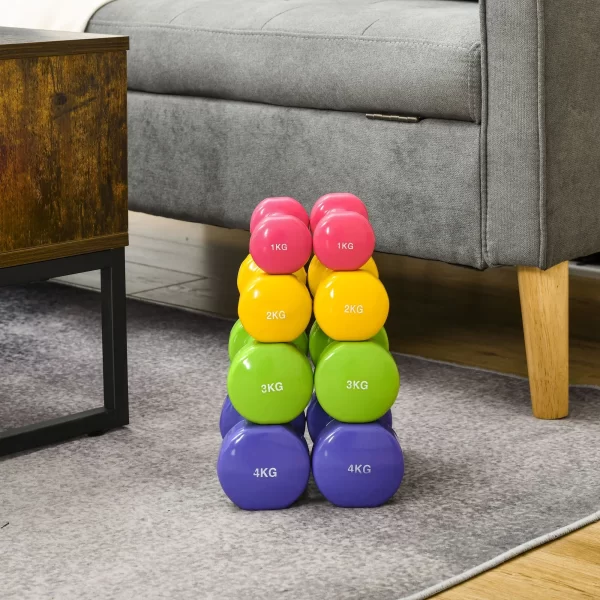 Set of 4 Hexagonal Dumbbells of 20 kg Total in Steel and PU from 1 to 4kg, Multicolor - Image 2