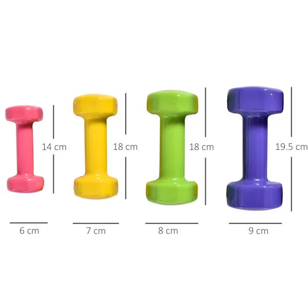 Set of 4 Hexagonal Dumbbells of 20 kg Total in Steel and PU from 1 to 4kg, Multicolor - Image 3
