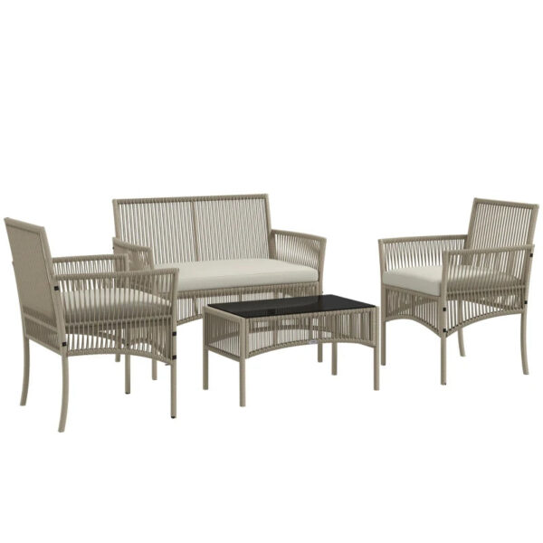 MYSTIKO | 4 Piece Rattan Garden Set with 2 Chairs, Sofa and Coffee Table, Khaki and Black - Image 2