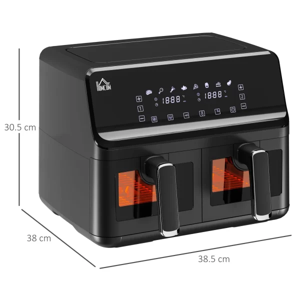 HOMCOM Air Fryer with 2 Independent Baskets and 8 Menus, in Steel and PP, 38.5x38x30.5 cm, Black - Image 3