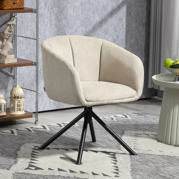Modern Swivel Chair with Upholstered Seat in Bouclé Fabric for Living Room and Office, Cream - Image 2