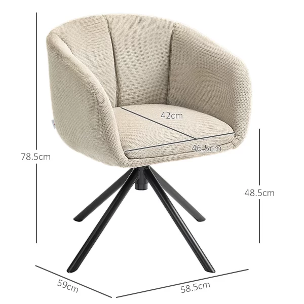 Modern Swivel Chair with Upholstered Seat in Bouclé Fabric for Living Room and Office, Cream - Image 3