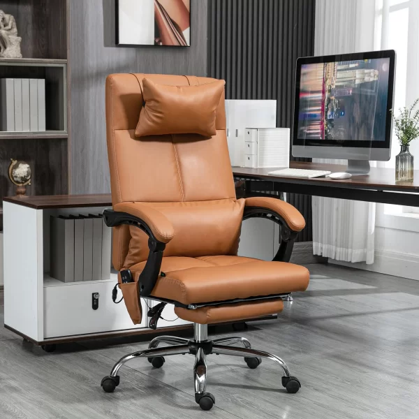 Height Adjustable Massage Chair with Footrest, Faux Leather, 66x67x115-123 cm, Light Brown - Image 2