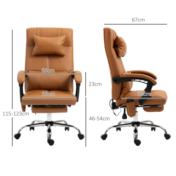 Height Adjustable Massage Chair with Footrest, Faux Leather, 66x67x115-123 cm, Light Brown - Image 3