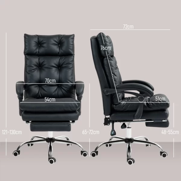 Faux Leather Office Chair with 135° Reclining Backrest and Pull-Out Footrest, Black - Image 3