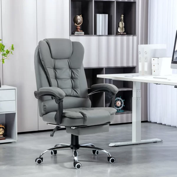 HOMCOM Ergonomic Office Chair 145° Reclining with Removable Footrest in Faux Leather, Gray - Image 2