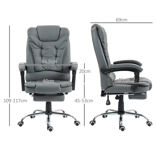 HOMCOM Ergonomic Office Chair 145° Reclining with Removable Footrest in Faux Leather, Gray - Image 3