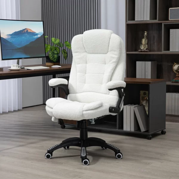 Adjustable Massage Office Chair with Remote Control, in Teddy Fabric, 67x74x107-116 cm, White - Image 2