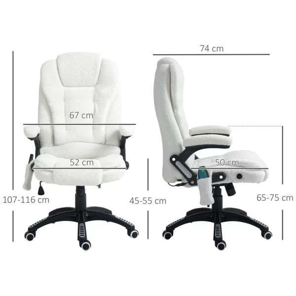 Adjustable Massage Office Chair with Remote Control, in Teddy Fabric, 67x74x107-116 cm, White - Image 3