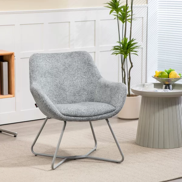 HOMCOM Modern Chair with Padded Armrests and Backrest, in Linen Effect Fabric and Steel, 63x69x75 cm, Gray - Image 2