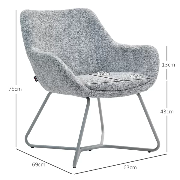 HOMCOM Modern Chair with Padded Armrests and Backrest, in Linen Effect Fabric and Steel, 63x69x75 cm, Gray - Image 3