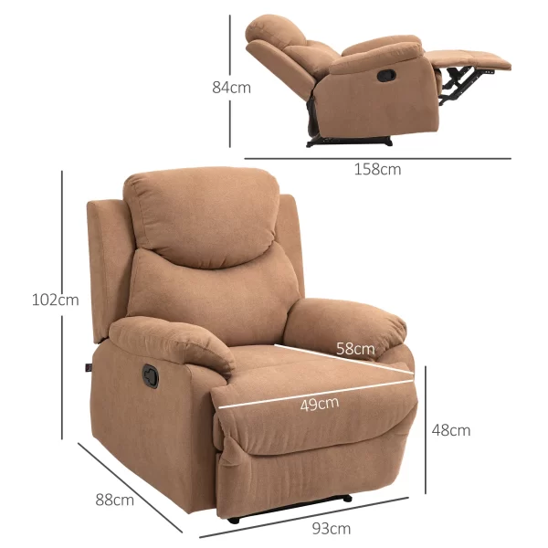 HOMCOM Manual Relax Armchair, 150° Reclining with Fabric Footrest, 93x88x102cm, Dark Brown - Image 3