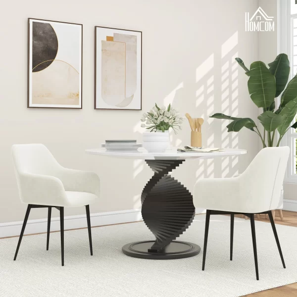 Set of 2 Nordic Dining Chairs Padded with Curved Armrests in Velvet Effect Fabric, 54x57x80 cm, Cream - Image 2
