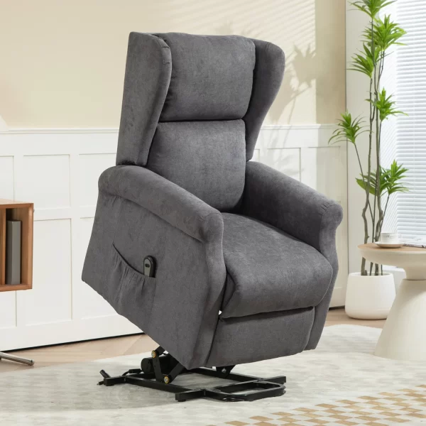 HOMCOM Reclining Lift Armchair with Remote Control, in Linen Effect Fabric, 74x94x111 cm, Dark Gray - Image 2