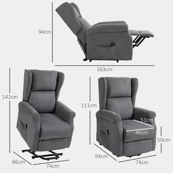 HOMCOM Reclining Lift Armchair with Remote Control, in Linen Effect Fabric, 74x94x111 cm, Dark Gray - Image 3