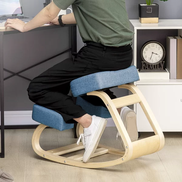 Ergonomic Chair with Kneeler in Birch Wood and Cushion, 51x69x58cm, Blue - Image 2