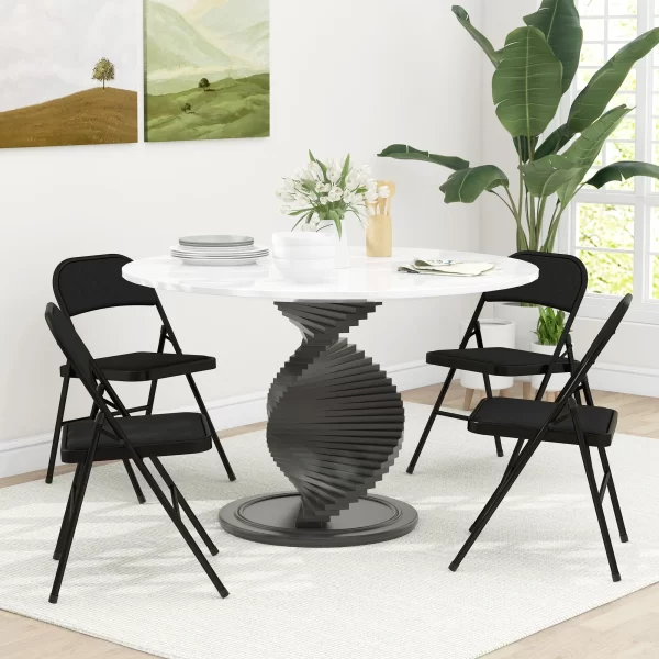 Set of 4 Folding Chairs with Padded Polyester Seat and Steel Frame, Black - Image 2