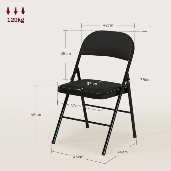 Set of 4 Folding Chairs with Padded Polyester Seat and Steel Frame, Black - Image 3