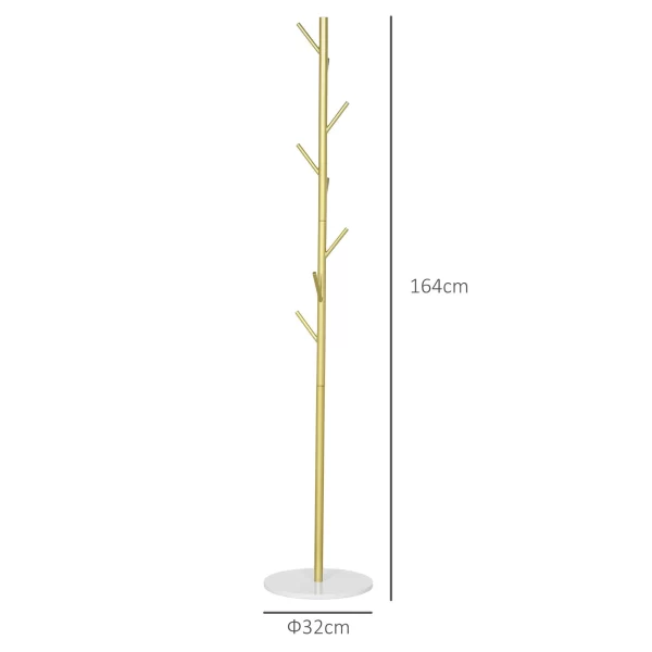 HOMCOM Freestanding Coat Hanger with 8 Hooks, Marble and Steel Base, Ø32x164cm, Gold - Image 3