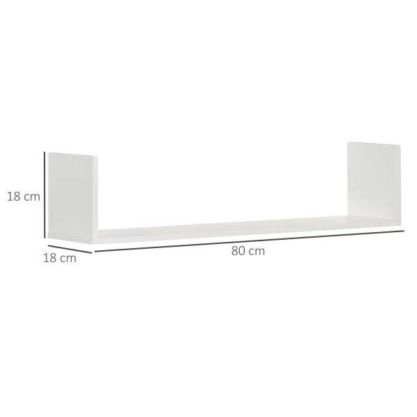 HOMCOM Set of 3 Wall Shelves for Wooden Storage, 80x18x18 cm, White - Image 3
