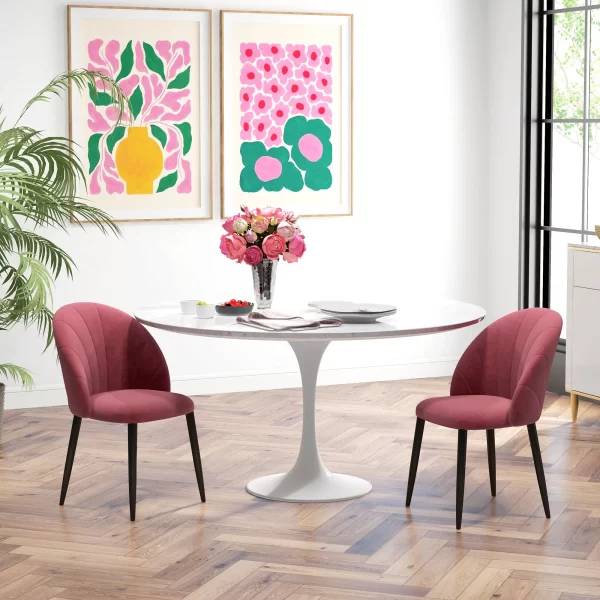 Set of 2 Nordic stye Velvet Dining Chairs with Metal Legs, Red - Image 2