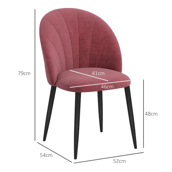 Set of 2 Nordic stye Velvet Dining Chairs with Metal Legs, Red - Image 3