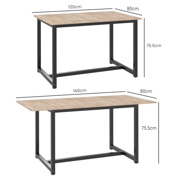 Extendable Dining Table for 4-6 People Industrial Style in Wood and Steel, 120-160x80x75.5cm - Image 3