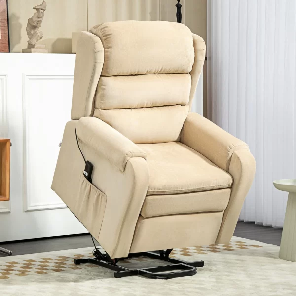 Lifting Armchair 160° Reclining  with Footrest and Remote Control, in Velvet, 85x88x109 cm, Cream - Image 2