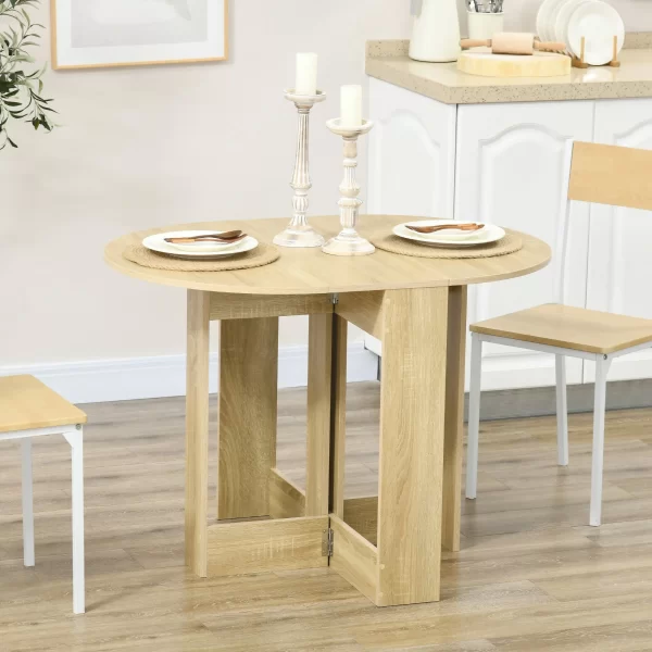 Foldable Dining Table with 2 Flaps, Space-Saving Wooden Console Table, Oak - Image 2