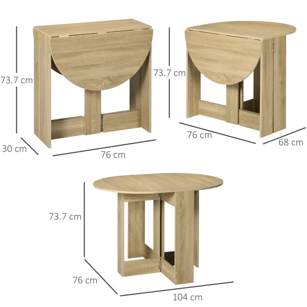 Foldable Dining Table with 2 Flaps, Space-Saving Wooden Console Table, Oak - Image 3
