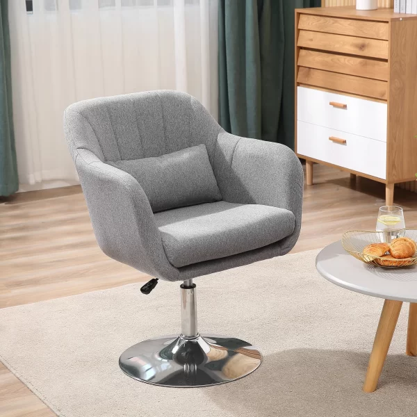 Swivel Chair with Adjustable Height, with Cushion, Lumbar Support and Armrest, 60x60x79-91 cm, Grey - Image 2