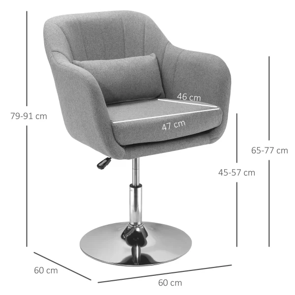 Swivel Chair with Adjustable Height, with Cushion, Lumbar Support and Armrest, 60x60x79-91 cm, Grey - Image 3