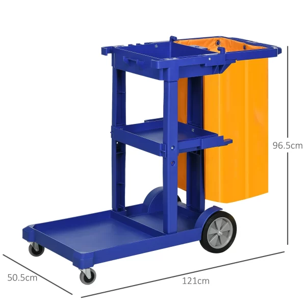 3-Tier Cleaning Trolley with Hooks and 100L Bag, 121x50.5x96.5 cm, Blue Yellow and Grey - Image 3