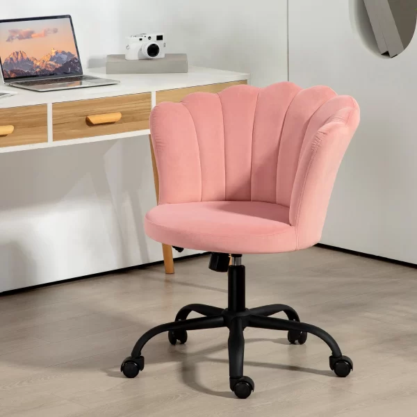 Petal Back Office Chair Armless Height Adjustable Velvet Upholstery Pink - Image 2
