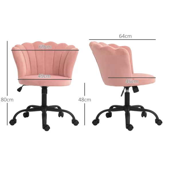 Petal Back Office Chair Armless Height Adjustable Velvet Upholstery Pink - Image 3