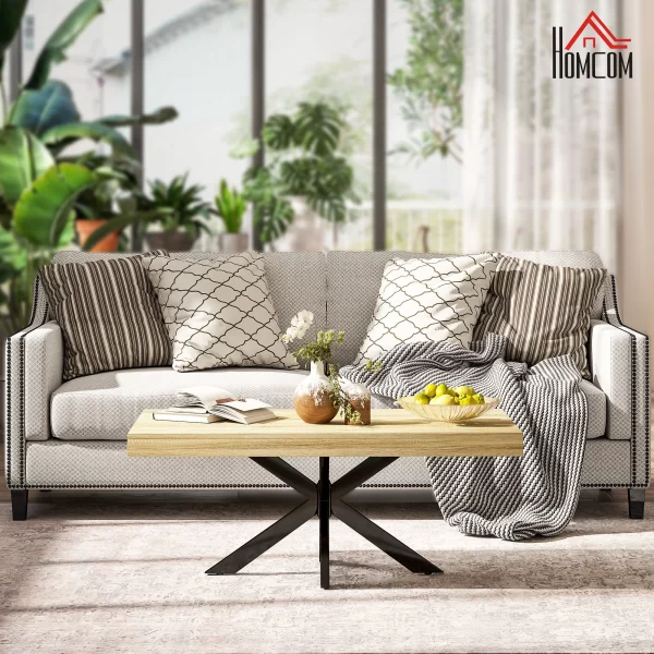 Industrial Style Coffee Table in Wood and Steel, 110x60x45 cm, Black and Wood Color - Image 2