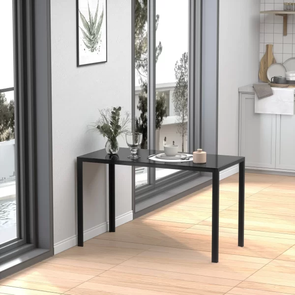 Kitchen Table for 4 People in Metal and Tempered Glass, 120x60x75 cm, Black - Image 2