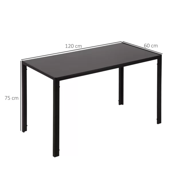 Kitchen Table for 4 People in Metal and Tempered Glass, 120x60x75 cm, Black - Image 3
