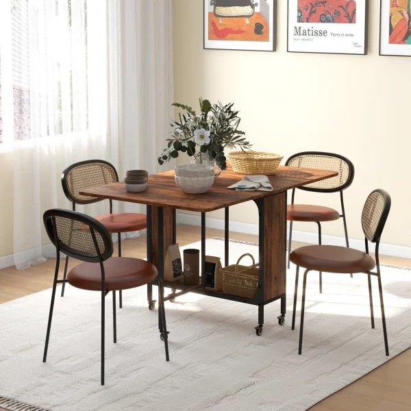 Foldable Table with 6 Wheels and Shelf Industrial Style Wood and Metal, Rustic Brown - Image 2