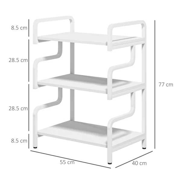 Printer desk: 3-Level Industrial Printer Stand, in Metal and Chipboard, 55x40x77 cm, White - Image 3