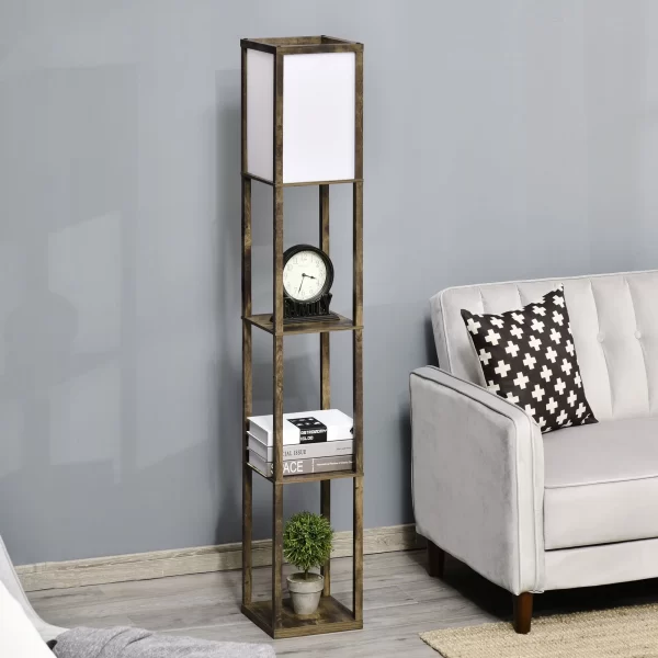 Floor Lamp with 3 Integrated Shelves, E27 Socket, Power 40W, 26x26x160cm, Wood Color - Image 2