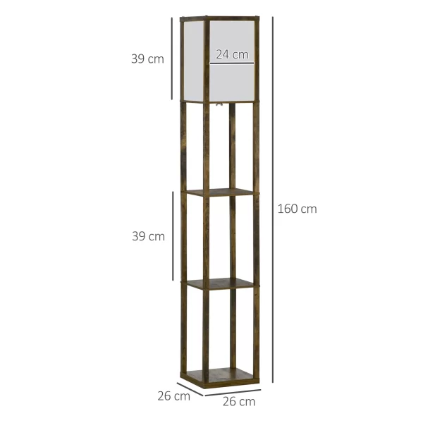 Floor Lamp with 3 Integrated Shelves, E27 Socket, Power 40W, 26x26x160cm, Wood Color - Image 3